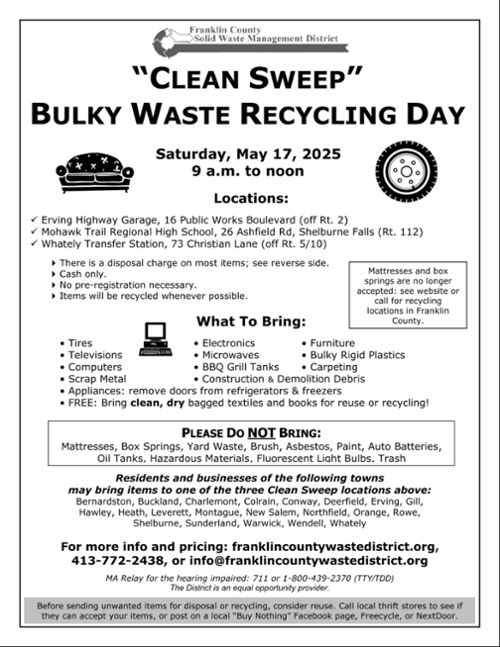 Spring 2025 'Clean Sweep' Bulky Waste Recycling Day